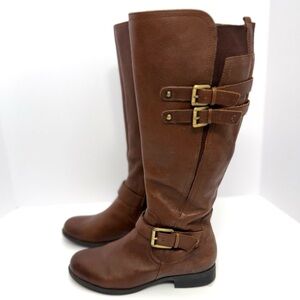 Naturalizer Jessie Leather Knee High Riding Boots Wide Calf Brown 6 M Equestrian